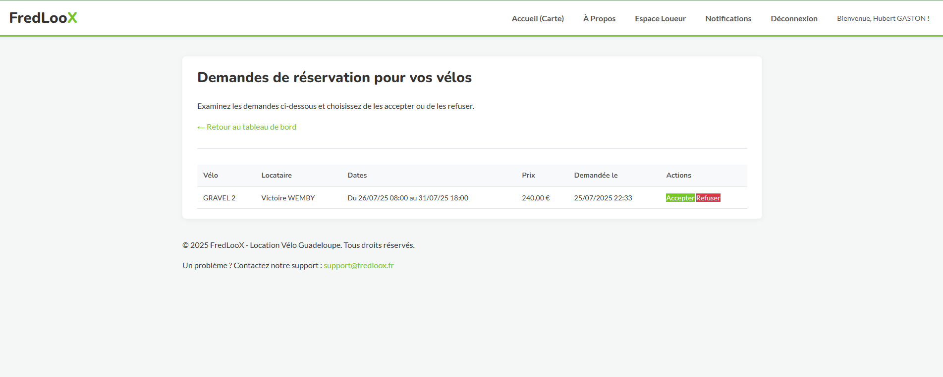 Gestion des demandes de réservation